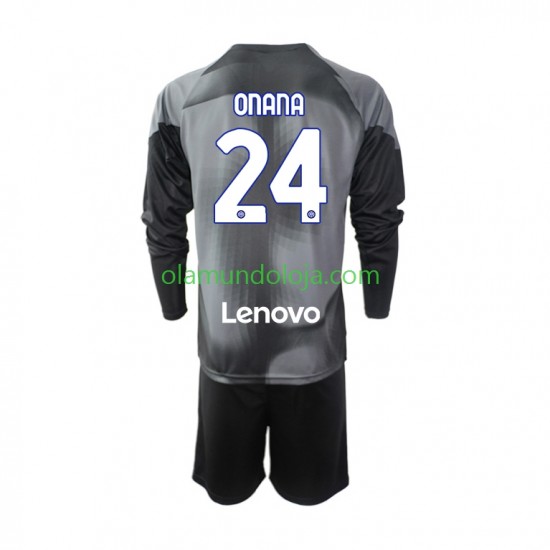Camisola Inter de Milão Andre Onana 24 Guarda-redes Criança Equipamento Primeiro 2022-2023 Manga Comprida
